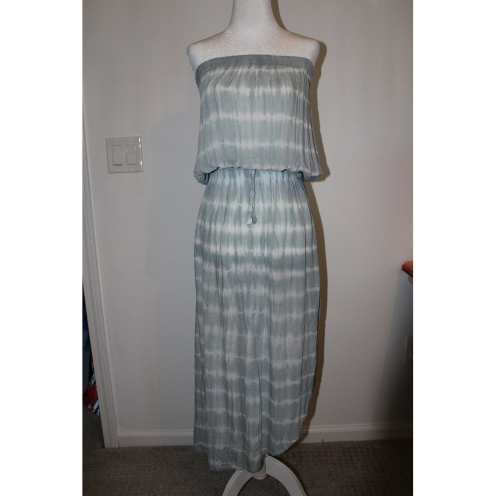 Tiare Hawaii Blue Tie Dye Strapless Maxi Dress‎ Cover Up Size S